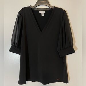 Calvin Klein Women’s Black Top with Sheer Sleeves